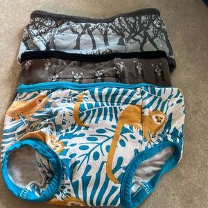 Three pairs of Kickee pants training pants.